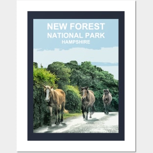 New Forest, Hampshire ponies, horses gift. New Forest Travel poster Posters and Art